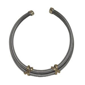 Vintage Two-Tone Flexible Metal Choker Necklace With Gold Accents